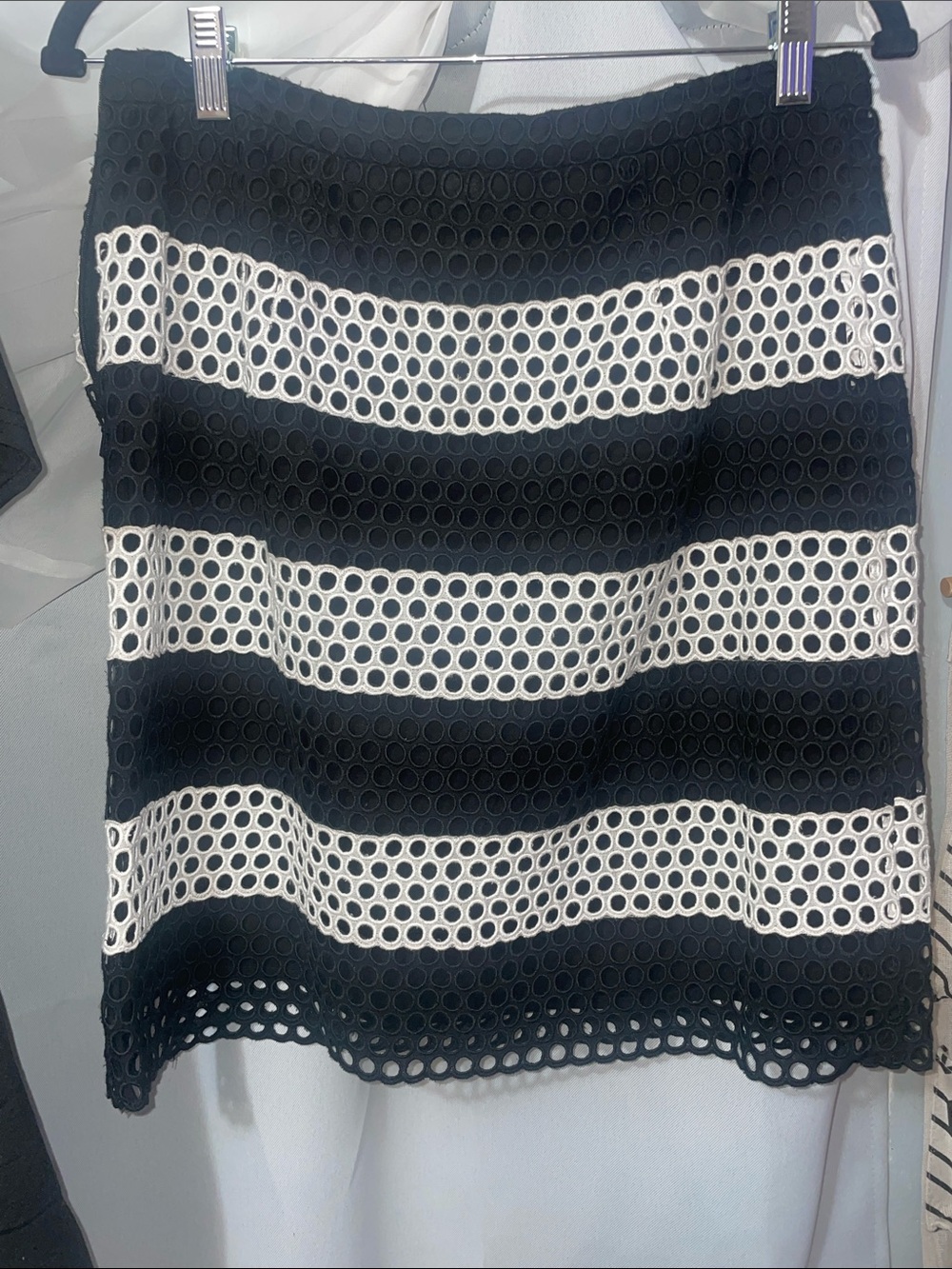Michael Kors Black and White Eyelet Stripe A-Line Skirt size 10